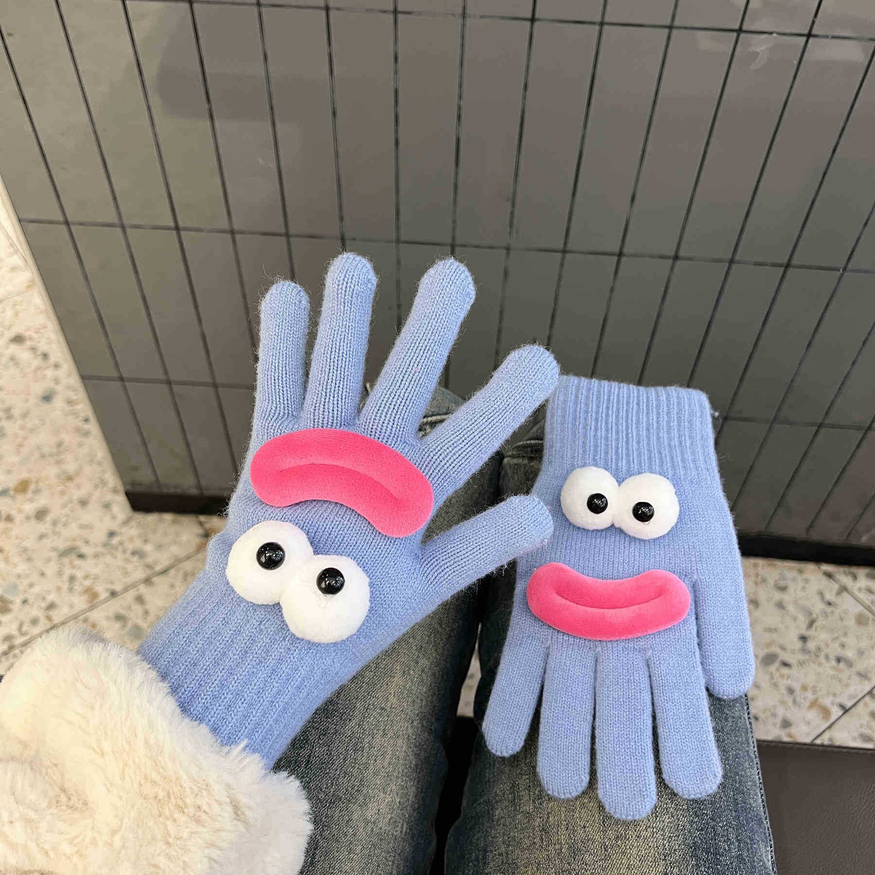 Wholesale Cute and funny warm fleece knitted gloves